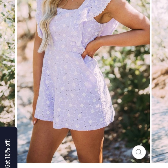 Eyelet Pocketed Lace Romper- Lavender - Picture 4 of 5